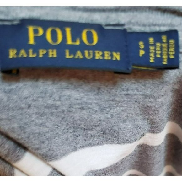 Polo Ralph Lauren Gray White Striped Women's Petite Iconic Logo T Shirt Small - Picture 3 of 4